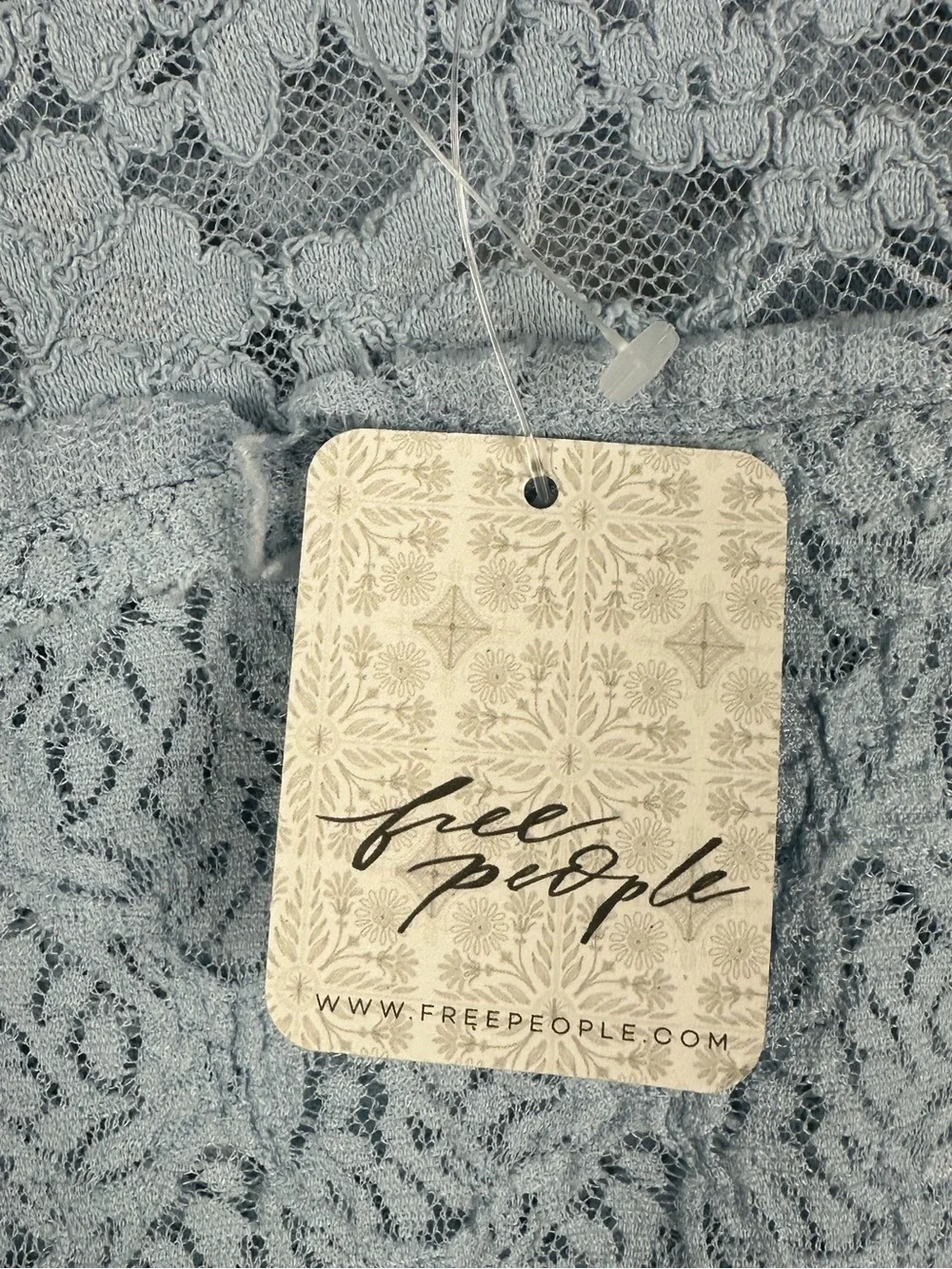 Free People Sheer Lace Flared Long Sleeve Top NWT Blue Small